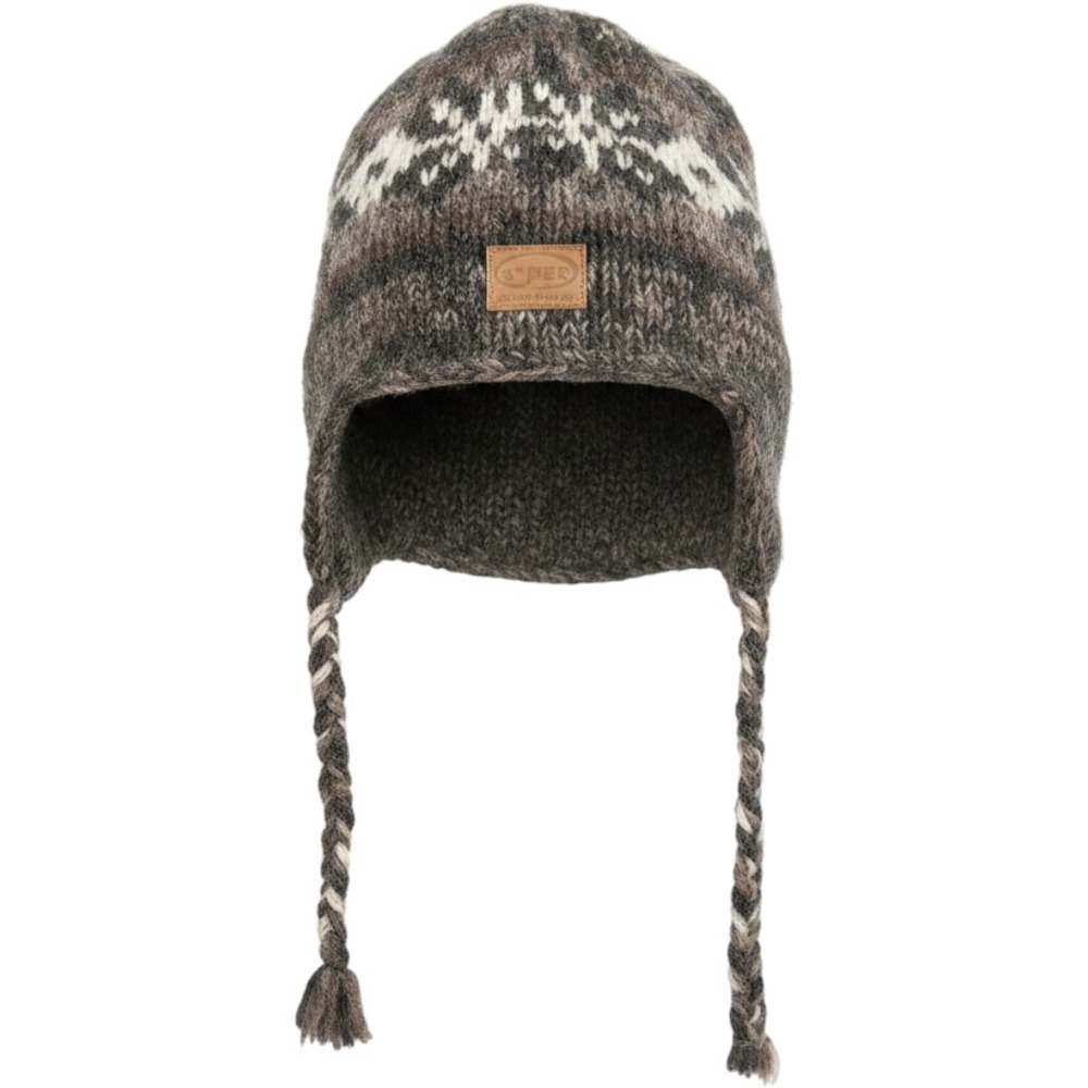 Kyber Outerwear Wool Earflap Hat Fleece Lined Fair Isle Beanie Brown Nepal OS